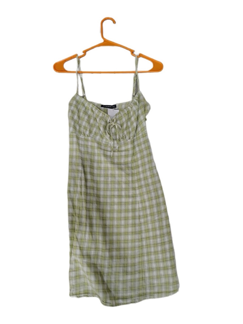 Brandy Melville Light Green & White Plaid Cami Dress